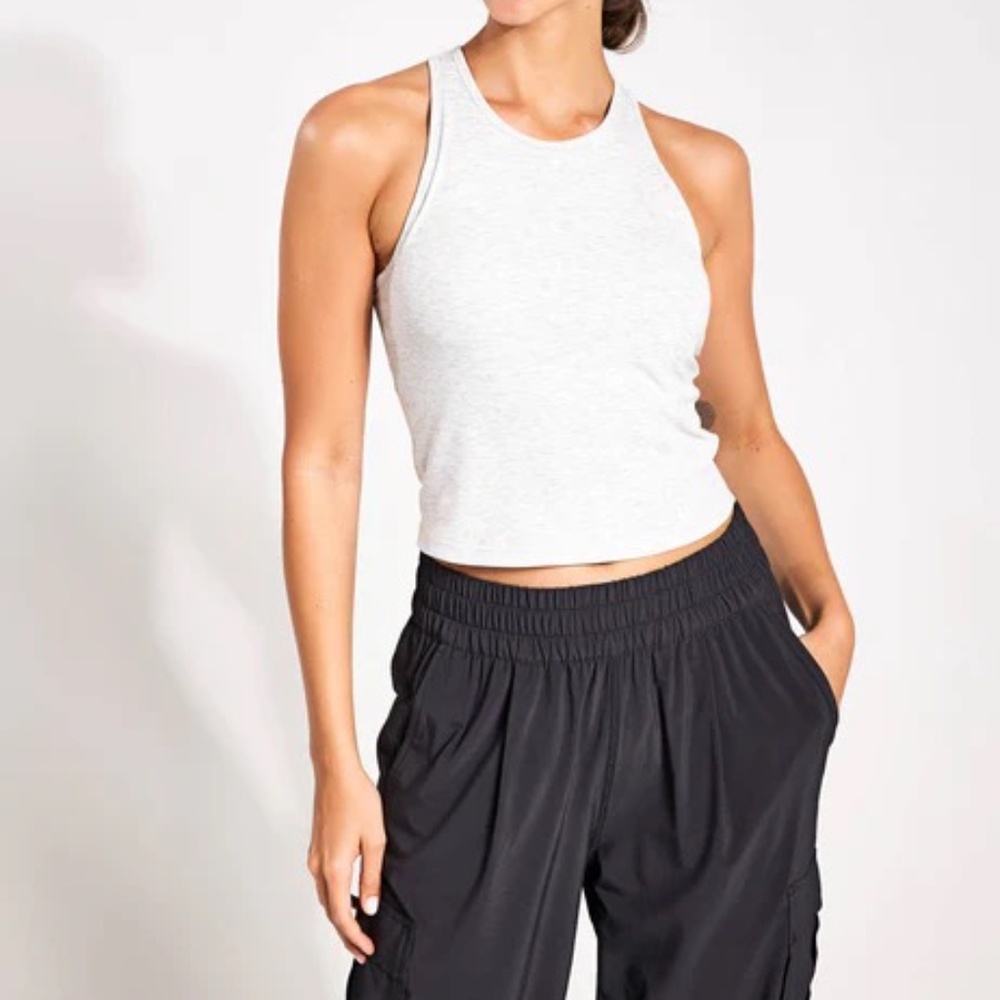 Vuori Pose Plyo rib tank top in heather grey, Size M